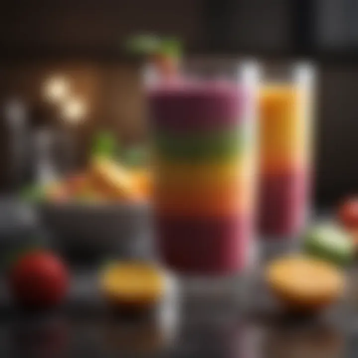 A beautifully blended smoothie in a glass with colorful layers