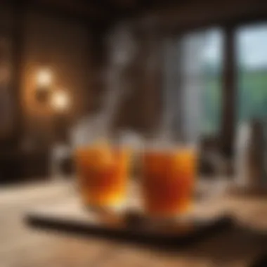 A steaming cup of hot toddy on a wooden table