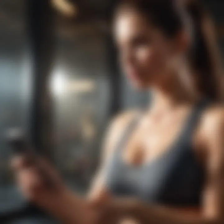 A person engaging in exercise with a fitness app in view