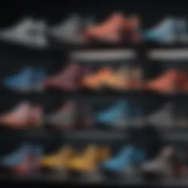 A selection of top-rated running shoes arranged on a display