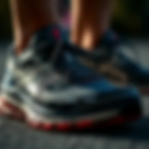 Close-up of running shoes showcasing unique features and technology