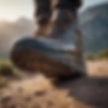 Close-up of the sole of a durable walking shoe, showcasing its grip and support.