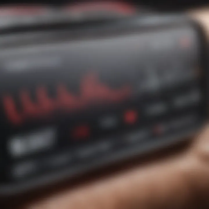 A close-up of a heart rate monitor displaying vital statistics during a cardio session.