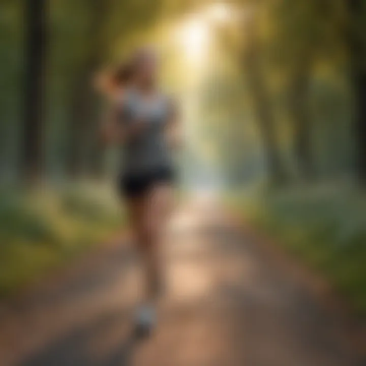 A peaceful setting illustrating mindfulness during a jogging session, emphasizing mental clarity.