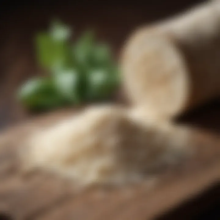 Horseradish grated on a wooden board