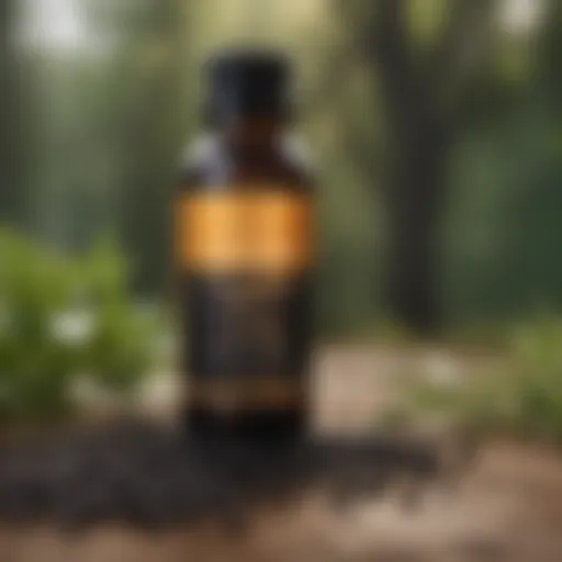 Bottle of black seed oil with herbs