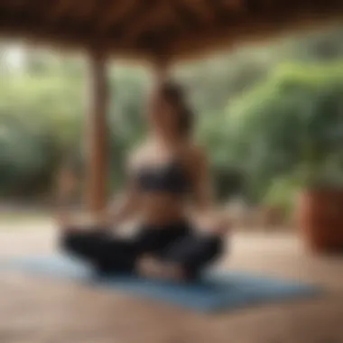 A serene yoga class in a tranquil outdoor setting