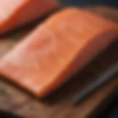 Fresh salmon fillet on a cutting board