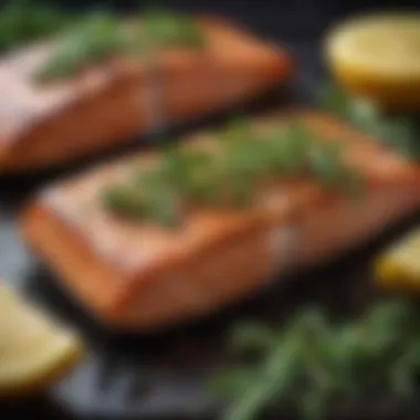 Grilled Salmon Infused with Fresh Herbs Salmon being grilled with herbs