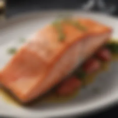 Elegantly Poached Salmon Served Perfectly poached salmon on a plate