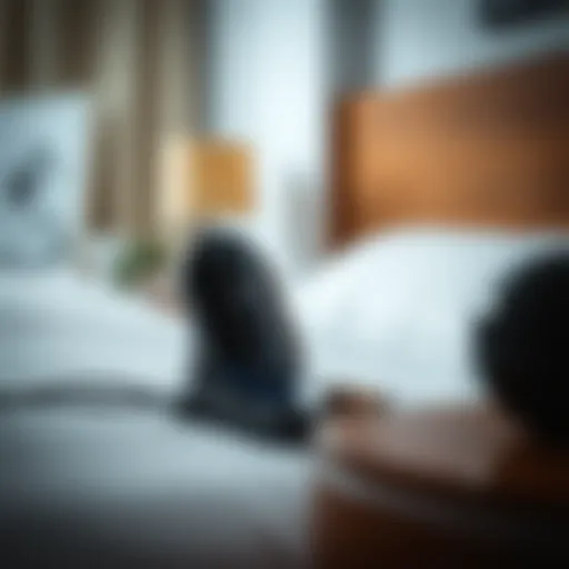A sleek smart snore stopper device on a bedside table.