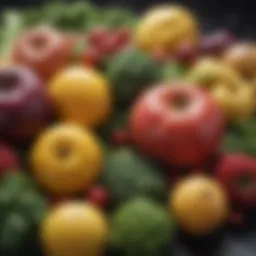 A variety of fruits and vegetables rich in dietary fiber