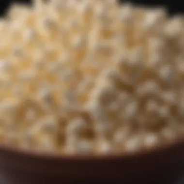 Texture and Appearance of Air-Popped Popcorn A close-up of air-popped popcorn in a bowl, showcasing its texture
