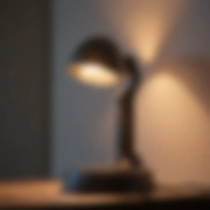 Close-up of a depression lamp with adjustable brightness settings