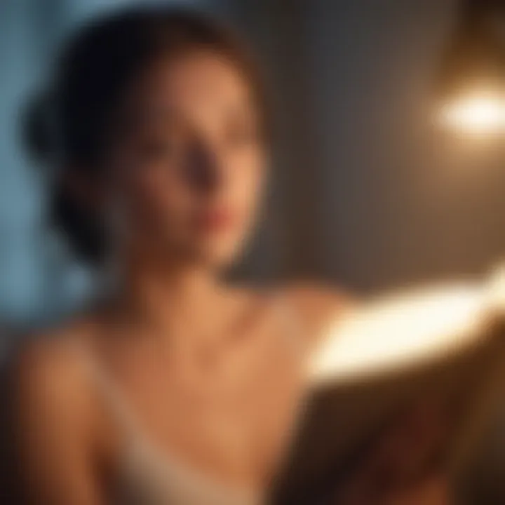 A person enjoying light therapy while reading a book