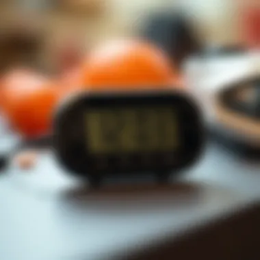 A close-up of a digital interval timer with customizable settings.