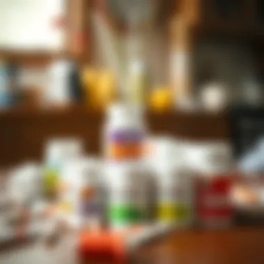 An assortment of heartburn relief medications displayed on a table