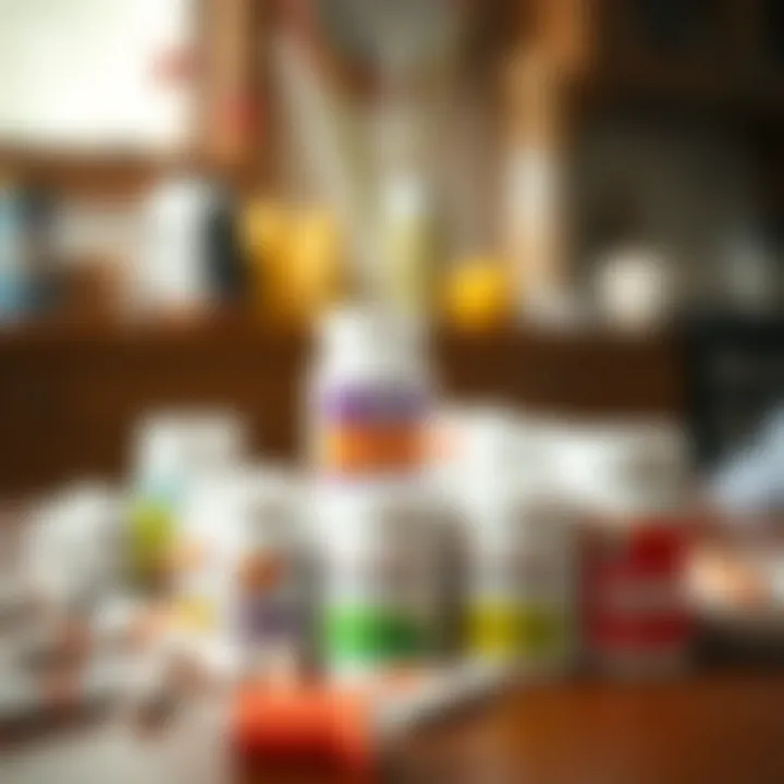 An assortment of heartburn relief medications displayed on a table