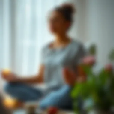 A serene lifestyle image showing meditation and relaxation techniques to combat heartburn