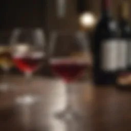 A tranquil night scene with a glass of wine reflecting moonlight.