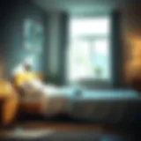 A serene bedroom environment illustrating a restful night interrupted by frequent urination.