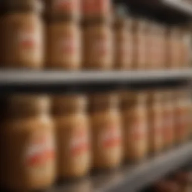 Varieties of Peanut Butter Selection of various peanut butter jars in a health food store