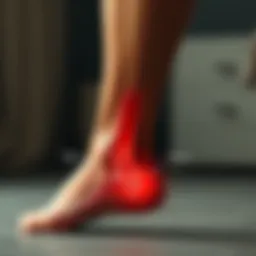 Ankle swelling due to edema highlighted in a medical diagram