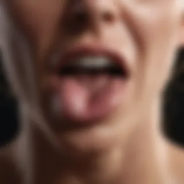 Close-up View of Xerostomia Symptoms Close-up of a dry mouth with visible tongue texture