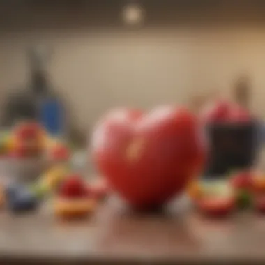 Heart Health and Nutrition A heart symbol with a healthy food background highlighting heart health.