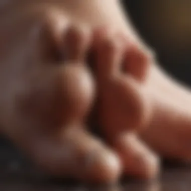Tingling Sensation in Toes A close-up view of a foot with tingling sensations depicted in color gradients.