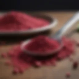 A close-up of Super Beets powder with a measuring spoon