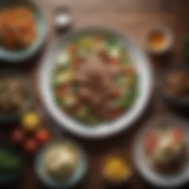 A Delightful Mediterranean Meal A beautifully arranged Mediterranean meal highlighting colorful salads and healthy fats.
