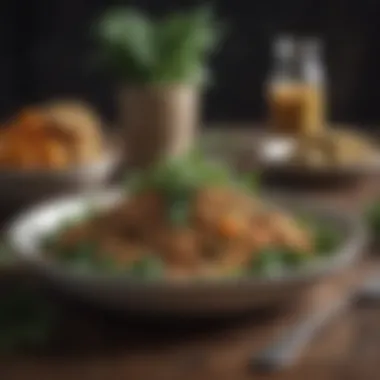 Artful Vegan Dish for Muscle Gain A beautifully presented vegan dish showcasing grains and leafy greens
