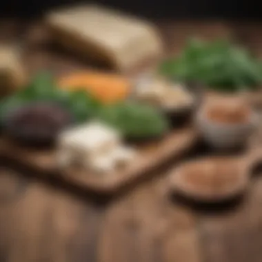 A selection of protein-rich legumes and tofu on a wooden surface