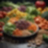 An array of vibrant vegetables and grains arranged for meal prep