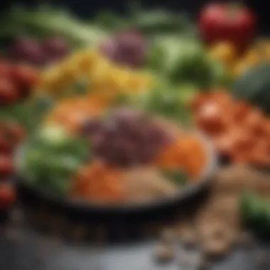 Colorful Plant-Based Ingredients for Strength Training An array of vibrant vegetables and grains arranged for meal prep