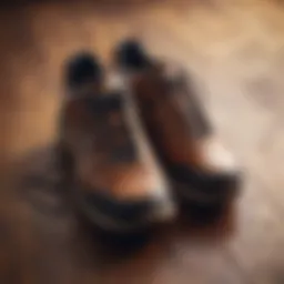 A pair of high-quality walking shoes on a wooden surface.