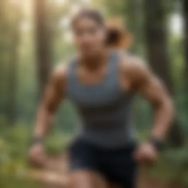 An outdoor scene illustrating an individual engaged in a dynamic workout routine surrounded by nature.