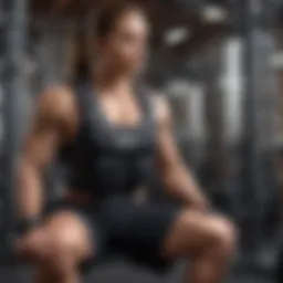 An individual performing squats while wearing a weighted gym vest