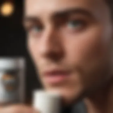 Informed Decision Making An individual examining protein powder options with a thoughtful expression.