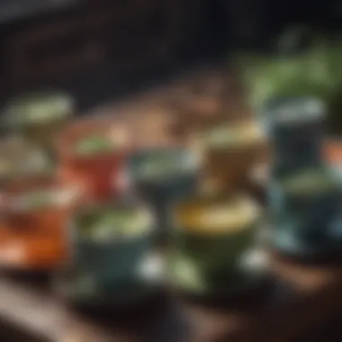 Assortment of herbal teas in colorful cups