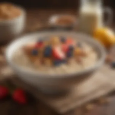 A bowl of oatmeal topped with fresh fruits and nuts